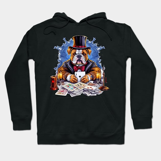 Accountant English Bulldog t-shirt design, a bulldog wearing a top hat and holding a crystal ball Hoodie by teestore_24